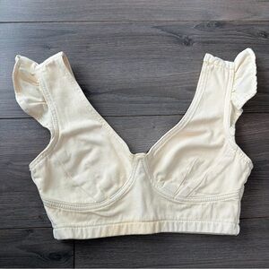 Cream denim Ruffle Strap Bralette Top- cropped top